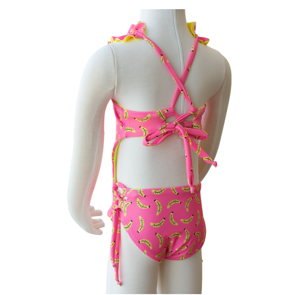Bananas/ Neon Yellow Butterfly Toddler One Piece + Scrunchies