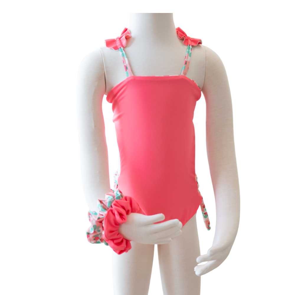 Strawberry Shortcake/ Guava Butterfly Toddler One Piece + Scrunchies