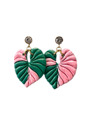 Pink & Green Monstera Earrings