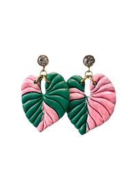 Pink & Green Monstera Earrings