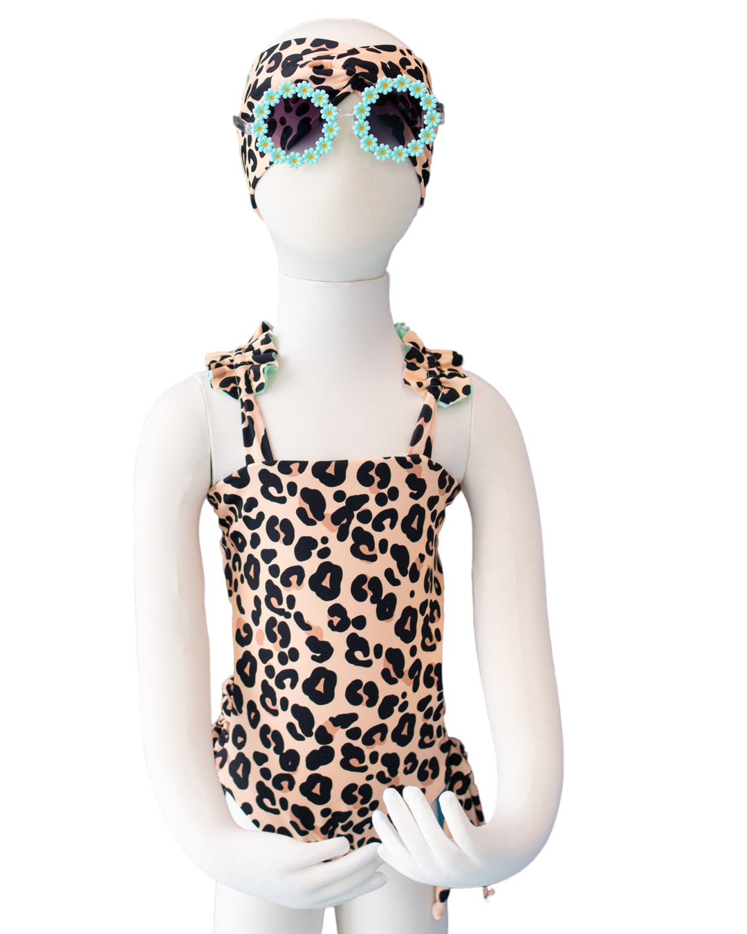 Toddler- Cream Leopard/Mint Butterfly One Piece/Turban