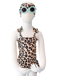 Toddler- Cream Leopard/Mint Butterfly One Piece/Turban