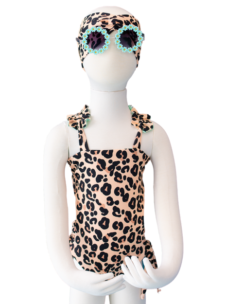 Toddler- Cream Leopard/Mint Butterfly One Piece/Turban
