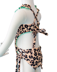 Toddler- Cream Leopard/Mint Butterfly One Piece/Turban