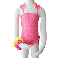 Bananas/ Neon Yellow Butterfly Toddler One Piece + Scrunchies