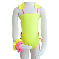Bananas/ Neon Yellow Butterfly Toddler One Piece + Scrunchies