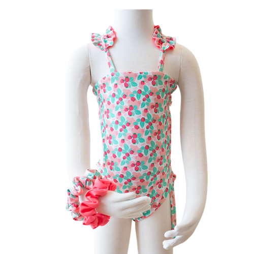 Strawberry Shortcake/ Guava Butterfly Toddler One Piece + Scrunchies