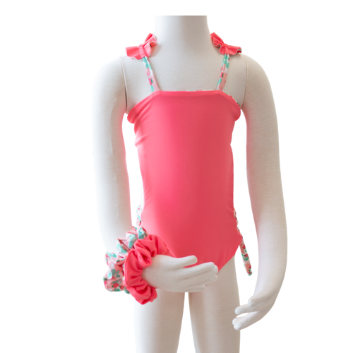 Strawberry Shortcake/ Guava Butterfly Toddler One Piece + Scrunchies