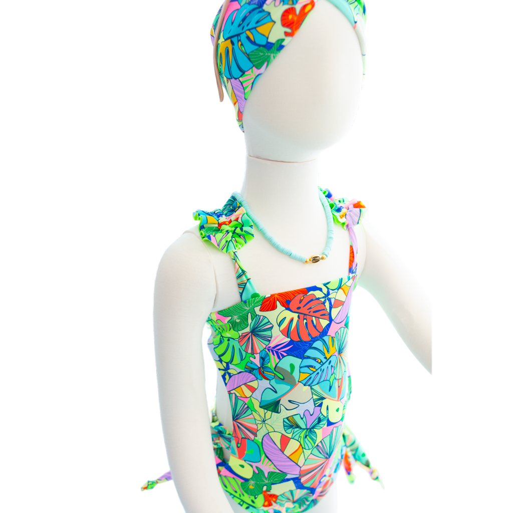 
                  
                    Toddler-  Neon Monstera/Lime Shimmer Butterfly One Piece/Turban
                  
                