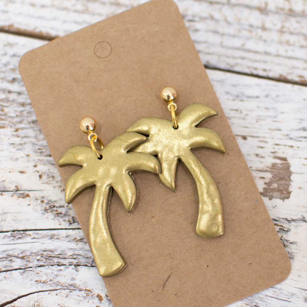 Golden Palm Tree Clay Earrings