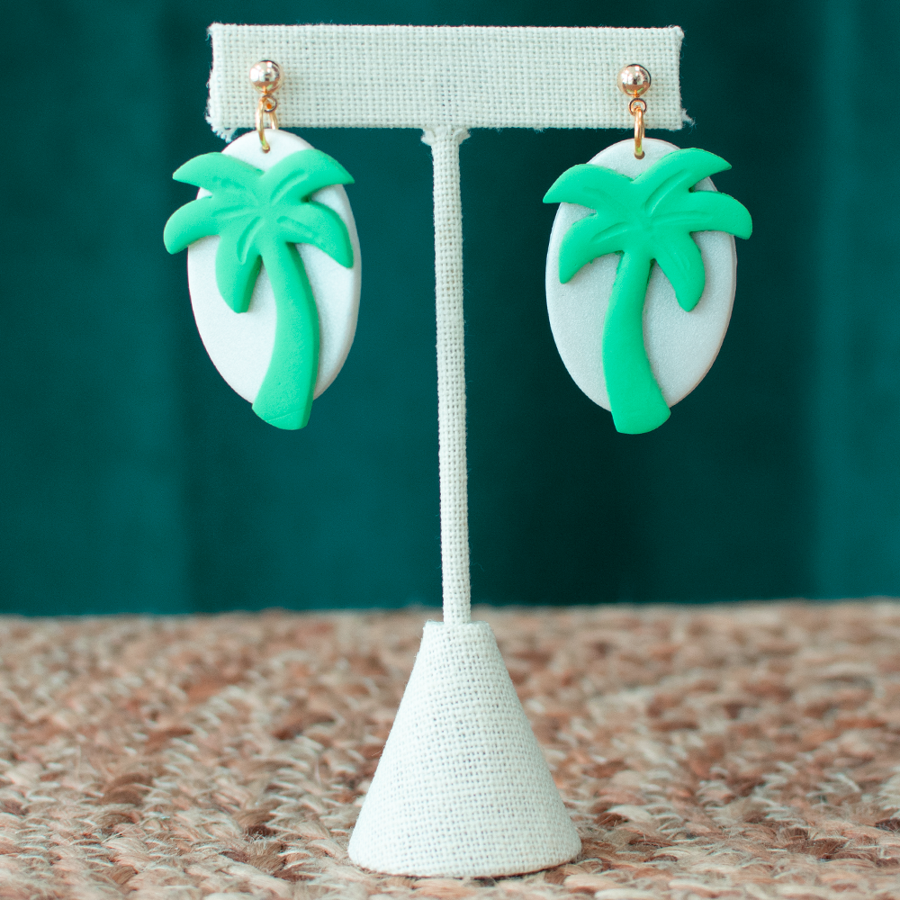 Natural/Green Palm Tree Clay Earrings