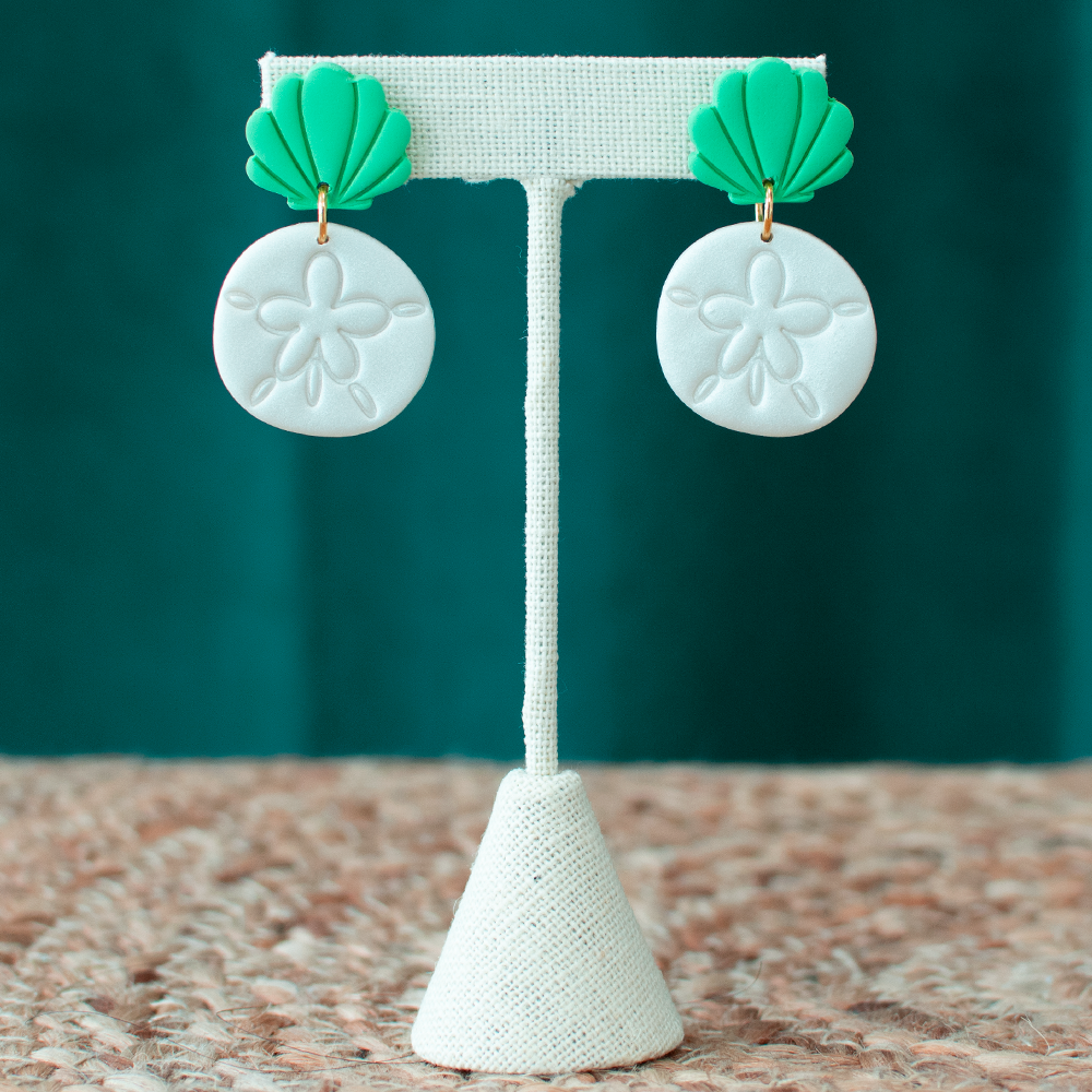 Natural/Green Sand Dollar Clay Earrings
