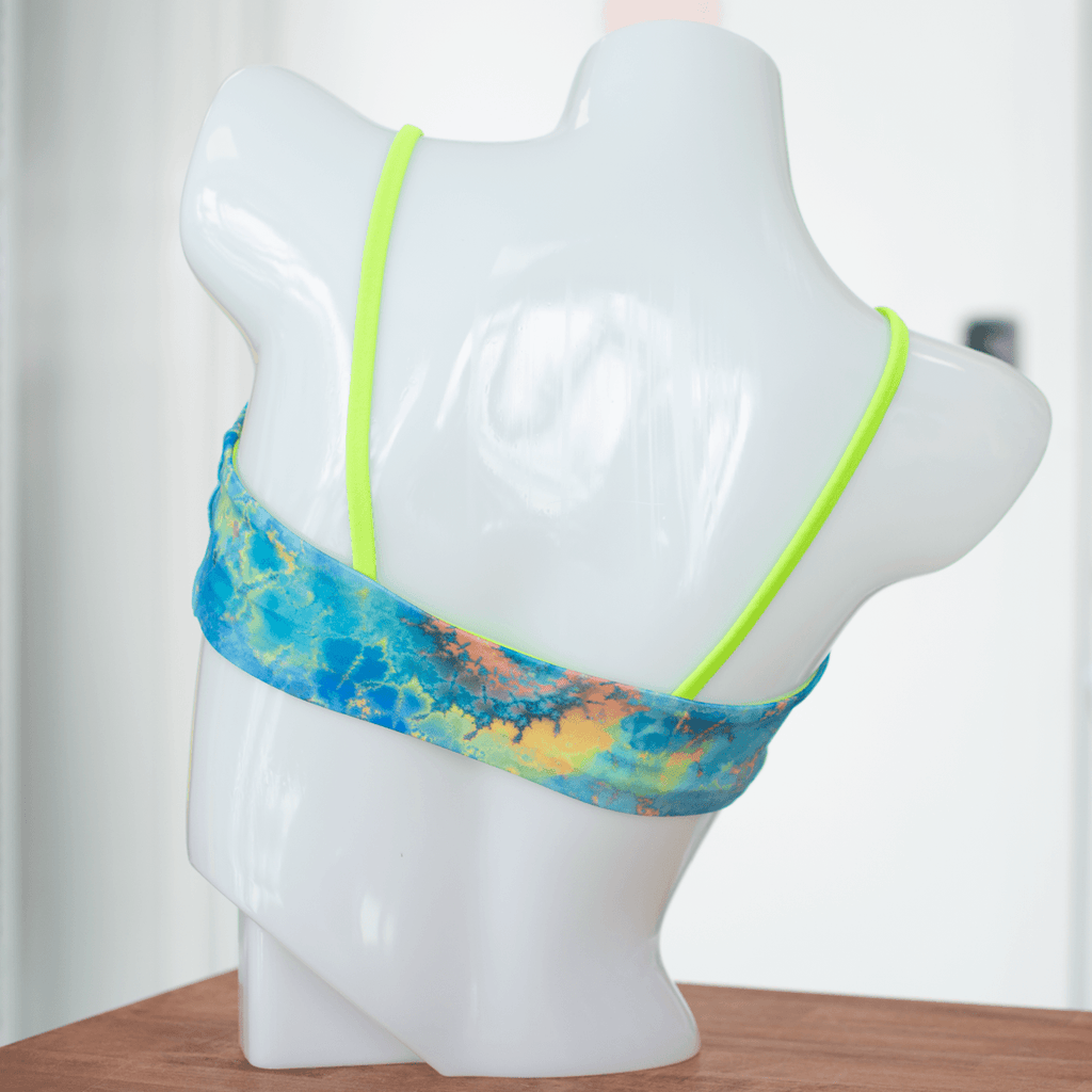 Blue Tie Dye/Neon Green Micro Bandeau Bikini Top- Reversible - FJ SWIM BIKINIS