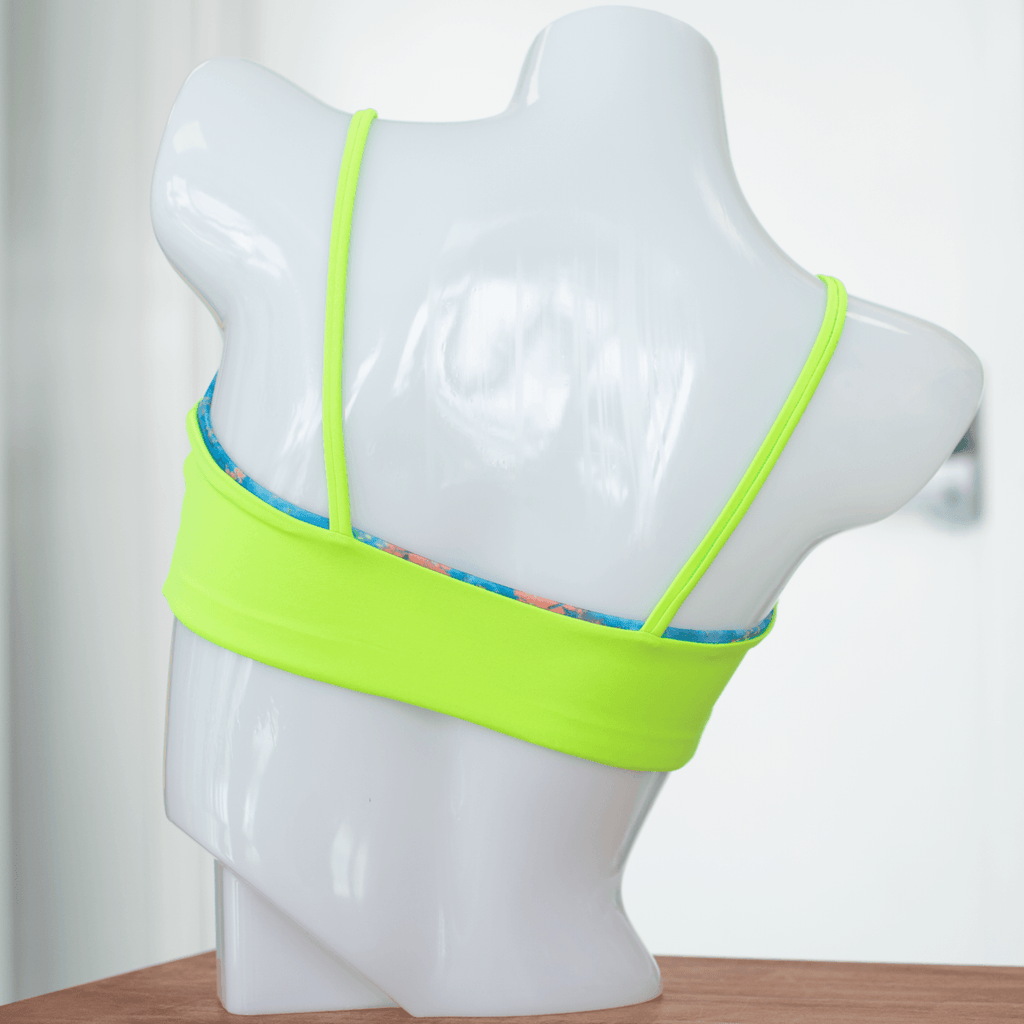 Blue Tie Dye/Neon Green Micro Bandeau Bikini Top- Reversible - FJ SWIM BIKINIS