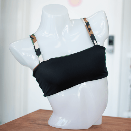 Camouflage/Black Bandeau Bikini Top- Reversible - FJ SWIM BIKINIS