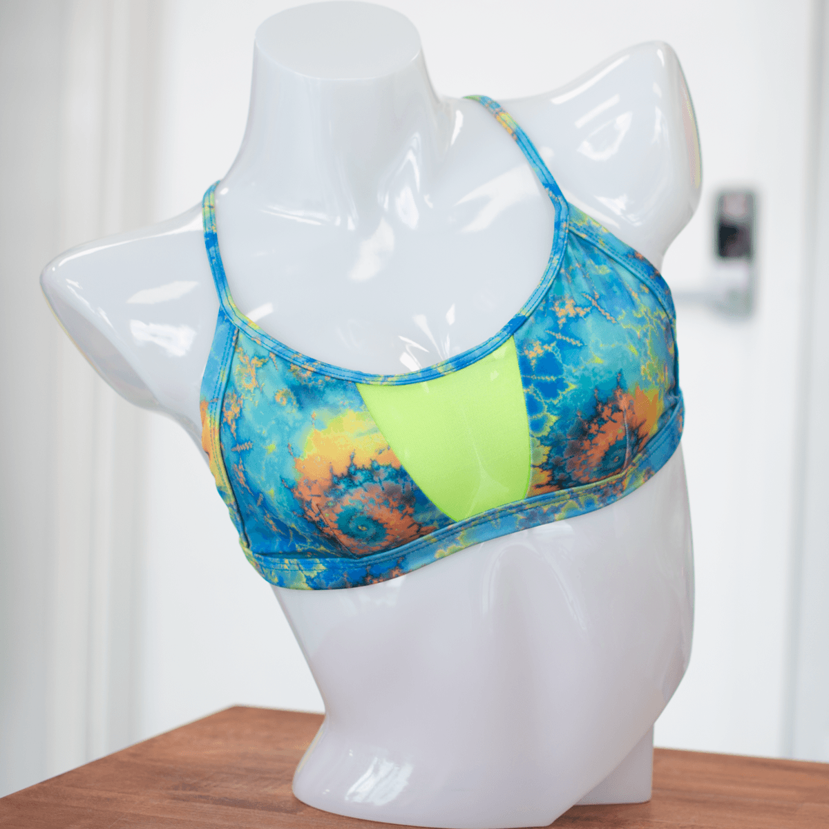 Blue Tie Dye/Mesh X Back Halter Bikini Top - FJ SWIM BIKINIS